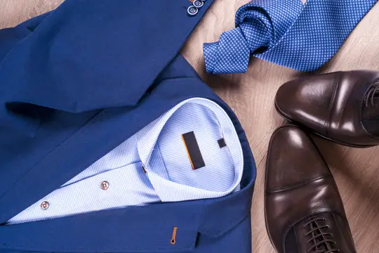 Blue suit with shoes and tie