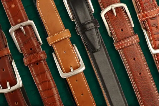 Men's belt in yellow, burgundy, and dark brown colors